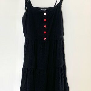 Hot Topic Girls Dress Size Med Black with red heart buttons string ties